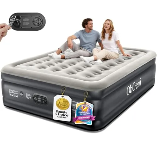OhGeni Queen Air Mattress 18in with Built-In Pump