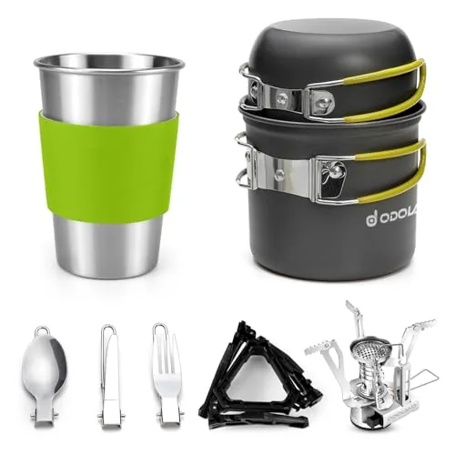 Odoland 9-Piece Camping Cookware Kit with Mini Stove