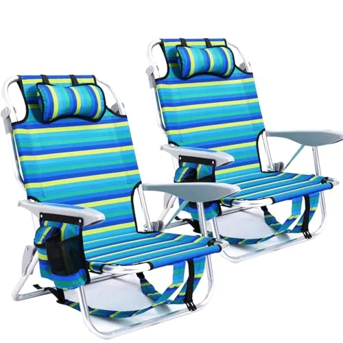 Canpsky 2-Pack Lay-Flat Beach Chairs with Backpack Straps