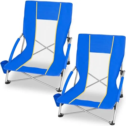 Romswi 2-Pack Low Beach Chairs, Mesh Back, 400lb Cap