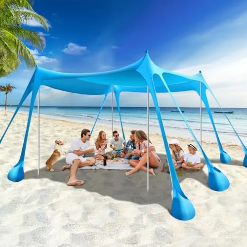 Rhino Valley 10x10 FT Beach Canopy UPF50+ Sandbag Anchor
