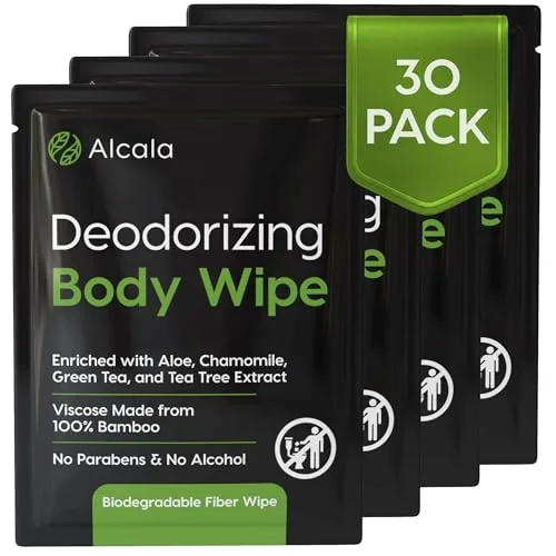 Alcala Biodegradable Body Wipes 10x10in Bamboo 30 Pack