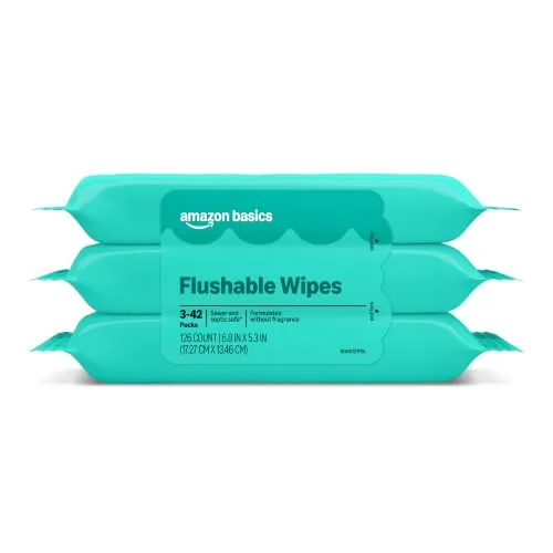 Amazon Basics Flushable Wipes Fragrance-Free 126 Count