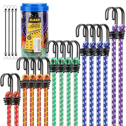 ELEAD 20-Piece Heavy Duty Bungee Cord Set with Storage Jar