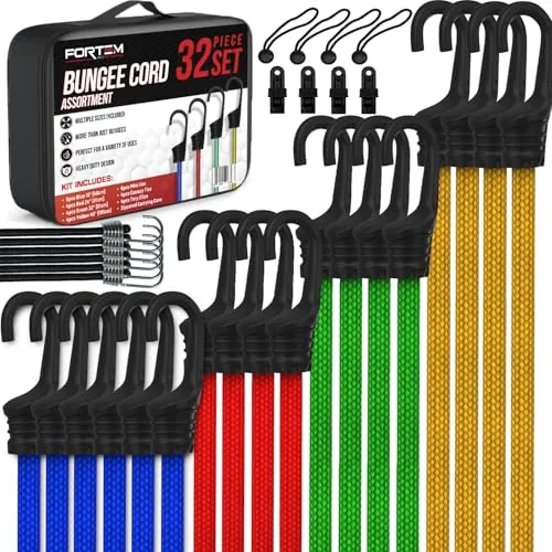 FORTEM 32-Pack Bungee Cord Assortment with Storage Case