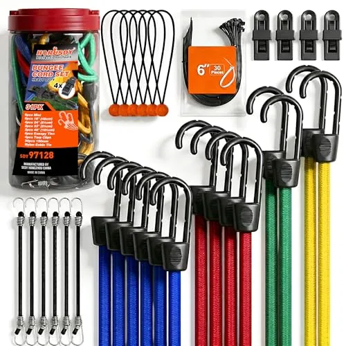 HORUSDY 31-Piece Bungee Cord Assortment with Storage Jar
