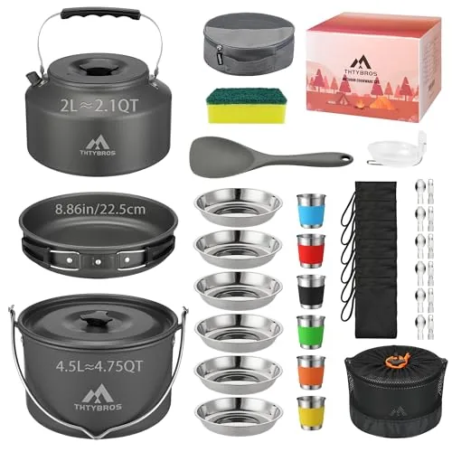 THTYBROS 43-Piece Camping Cookware Set for 6 People