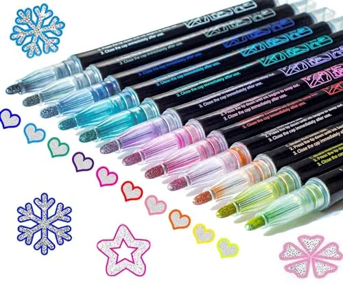 KOUSICOO Glitter Self-Outline Metallic Markers 12-Pack