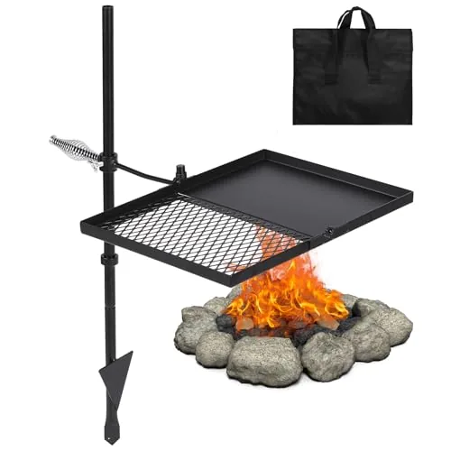 Lineslife Swivel Campfire Grill Grate with Griddle Combo