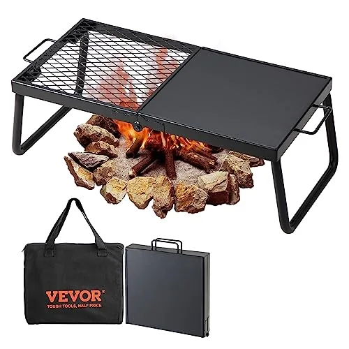 VEVOR 22.4" Campfire Grill Half-Grate Half-Griddle Steel