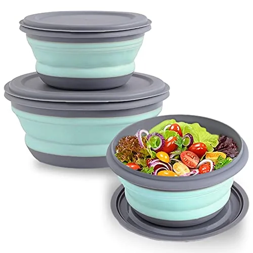 Huntoshon Collapsible Silicone Bowls 3-Pack with Lids