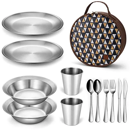 Odoland Stainless Steel Mess Kit 2-Person with Case