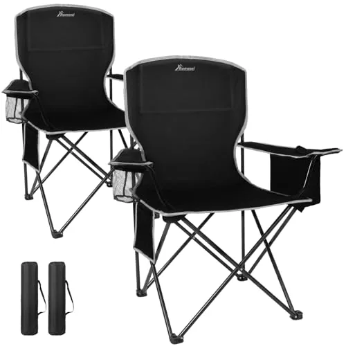Romswi 2-Pack Camping Chairs 400LBS with Cooler Bag