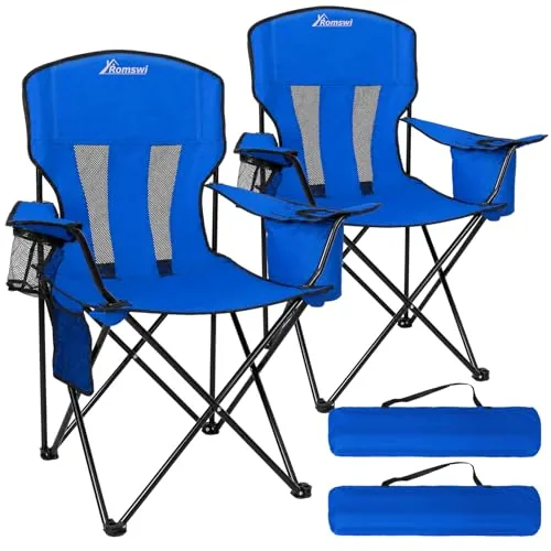 Romswi Folding Camping Chairs 2-Pack with Built-In Cooler
