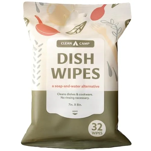 Clean Camp Dish Wipes Rinse-Free Biodegradable Camp Kitchen