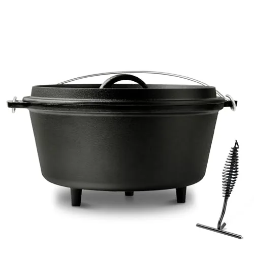 Blingco 8QT Pre-Seasoned Cast Iron Camp Dutch Oven