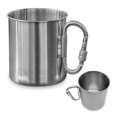 VIKROM 13.5 Oz Stainless Steel Camping Mug with Carabiner