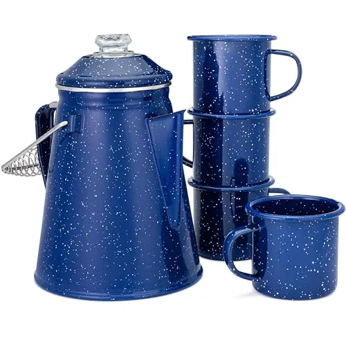 COLETTI Classic Enamel 12-Cup Percolator and Mug Set