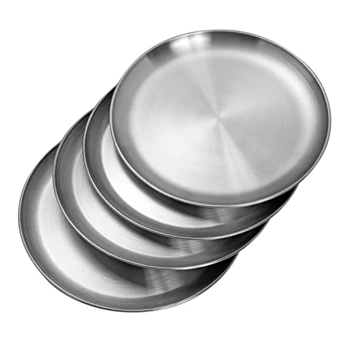 CAMBUY 10-Inch Stainless Steel Dinner Plates 4-Pack