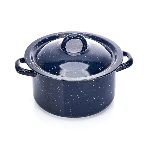 IMUSA 4-Quart Blue Speckled Enamel Stock Pot with Lid