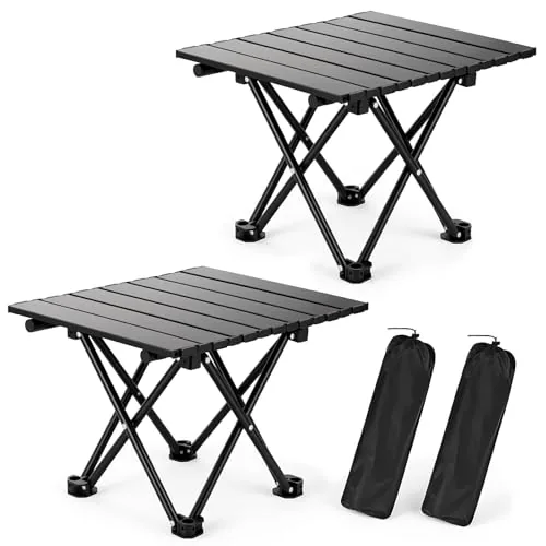 Hediya 2-Pack Foldable Camping Tables Ultralight Black-S