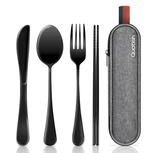 Quatish 5-Piece Travel Cutlery Set with Case