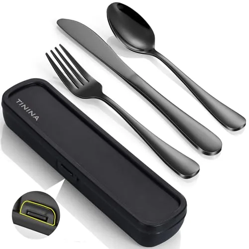 TININA Travel Utensils 4-Piece Stainless Steel Set with Case