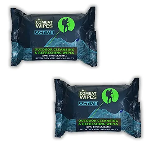Combat Wipes ACTIVE Biodegradable Outdoor Body Wipes 2-Pack