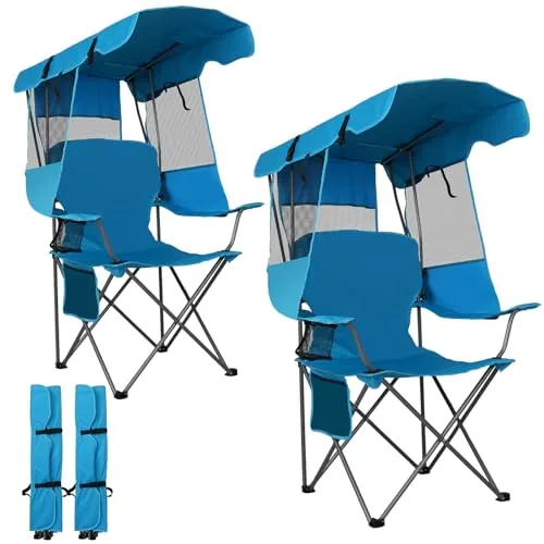 Romswi Folding Canopy Camping Chair 2-Pack with Side Panels