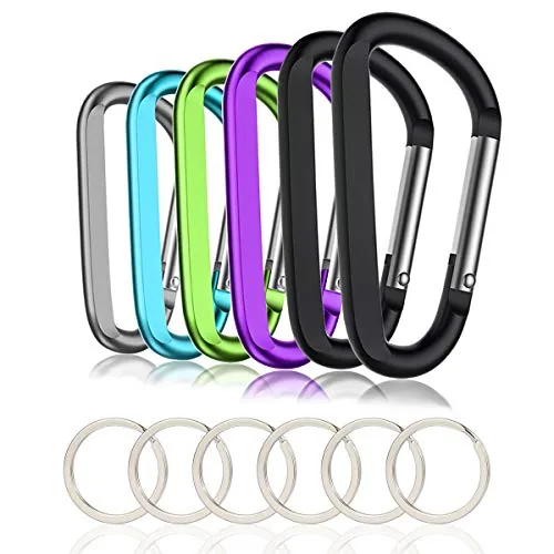 CampTek 6-Pack 3in Aluminum D-Ring Carabiner Clips