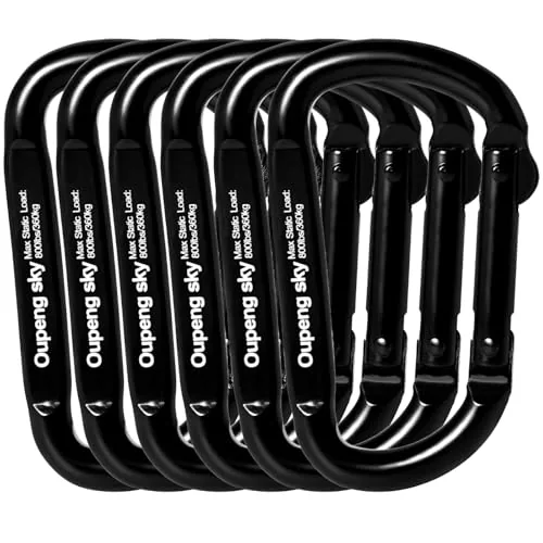 Oupeng Sky Iron Carabiner Clips 800lbs 6-Pack Black