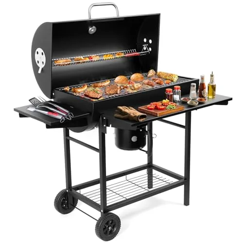 SUNLIFER Barrel Charcoal Grill with Side Tables and Smoker