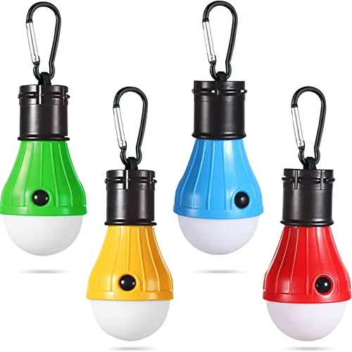 Jarxin LED Bulb Lantern 4-Pack with Carabiner Hook