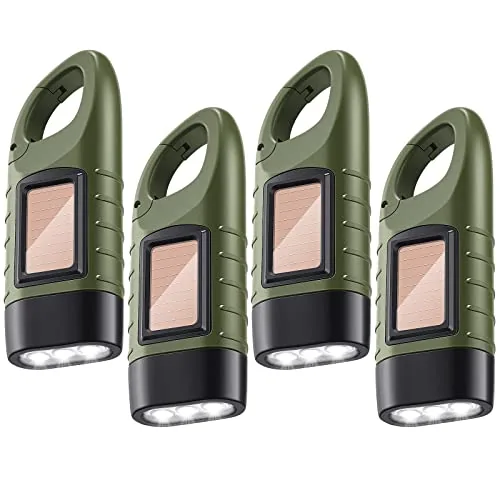Oudain 4-Pack Hand Crank Solar Rechargeable LED Flashlight