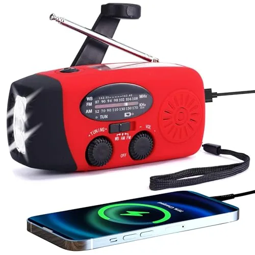 TFTDOUP Mini Emergency Hand Crank Solar Weather Radio