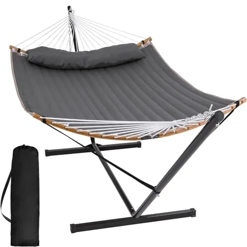 SUNCREAT Double Hammock with Curved Spreader Bar Stand