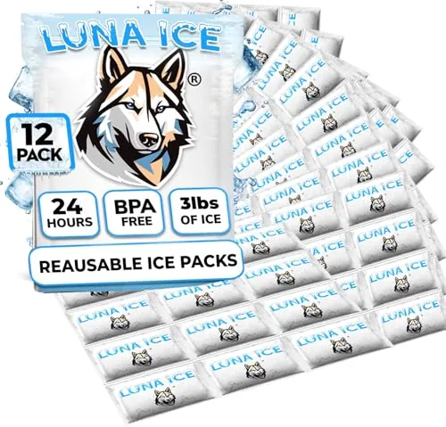 LUNA ICE Reusable Gel Ice Packs 12-Pack 3lb Bulk