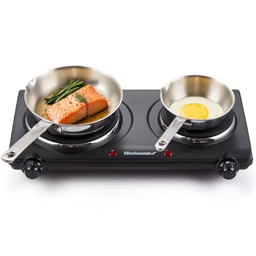 Elite Gourmet EDB-302BF Double Cast Iron Burner 1500W