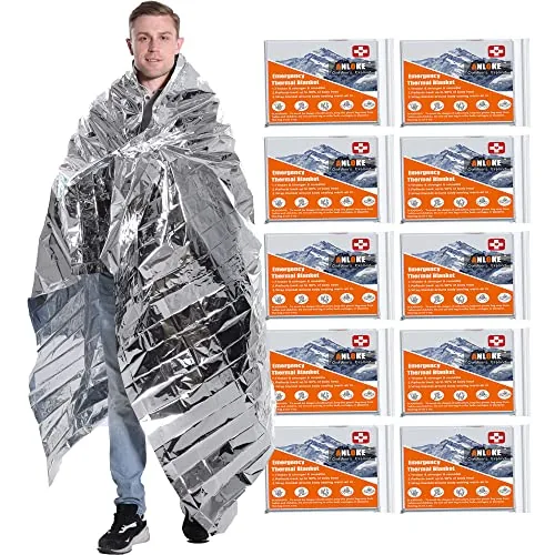 ANLOKE Mylar Emergency Blankets 10-Pack 84x64in Heavy Duty