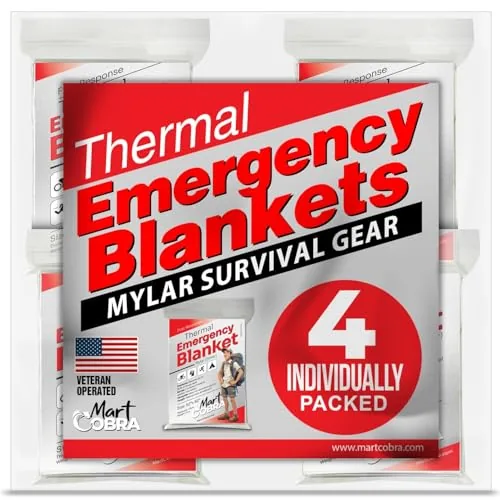 Mart Cobra Mylar Emergency Blankets 4-Pack Survival Kit