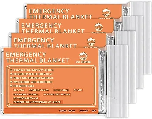 QIO CHUANG Mylar Emergency Thermal Blankets 4-Pack