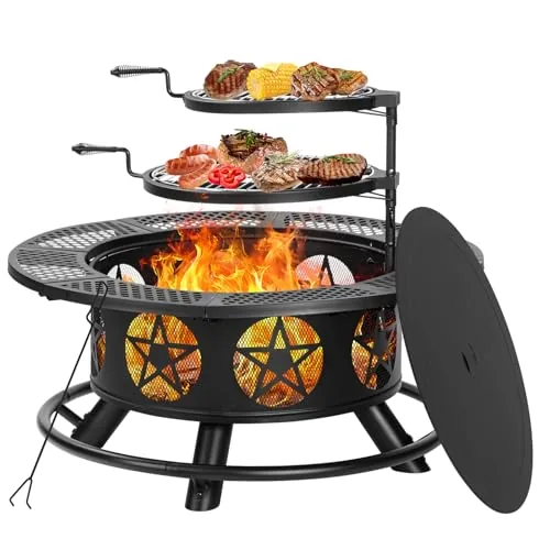 OutVue 42-Inch 3-in-1 Wood Burning Fire Pit with Grills