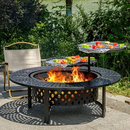OutVue 47-Inch 3-in-1 Wood Burning Fire Pit Table