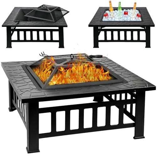 Quilushey 32-Inch Square Fire Pit 3-in-1 Wood Burner