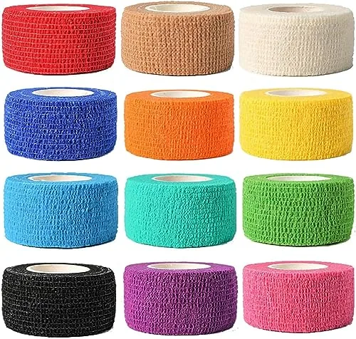 Kuvvfe 12-Pack Cohesive Bandage Wrap 1in x 5yd