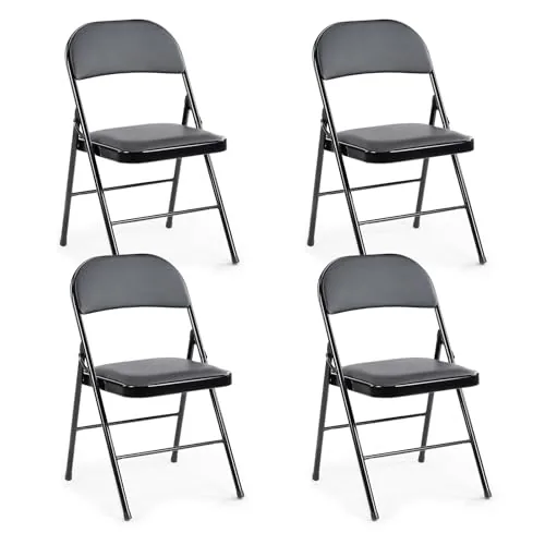 DUMOS 4-Pack PU Leather Folding Chairs Steel Frame