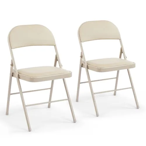 DUMOS Leather Padded Folding Chair 2-Pack Steel Frame