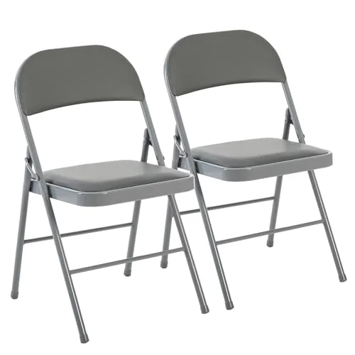 DUMOS Padded PU Leather Folding Chairs 2-Pack Grey
