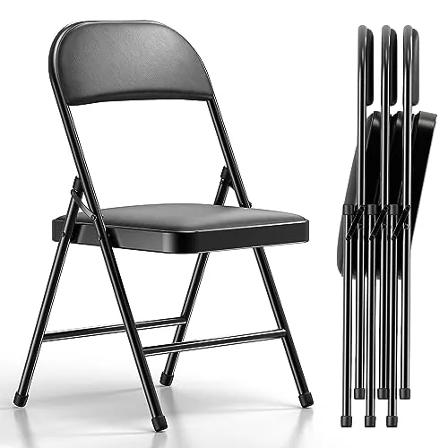 Nazhura 4-Pack Padded Folding Chairs Steel Frame Black Vinyl