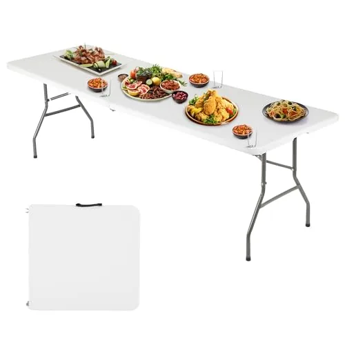FDW 6FT Fold-in-Half Plastic Folding Table White